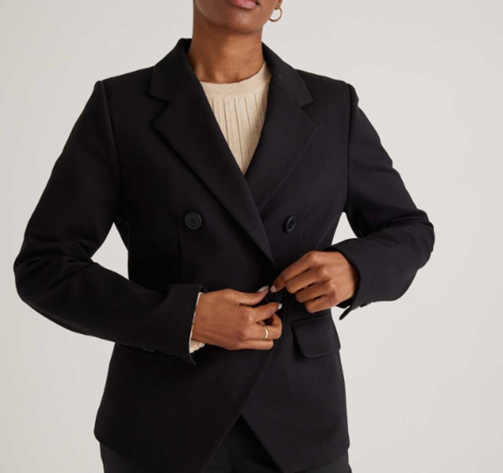 NWT Quince Black Ultra-Stretch Ponte Double Breasted Blazer (XS)